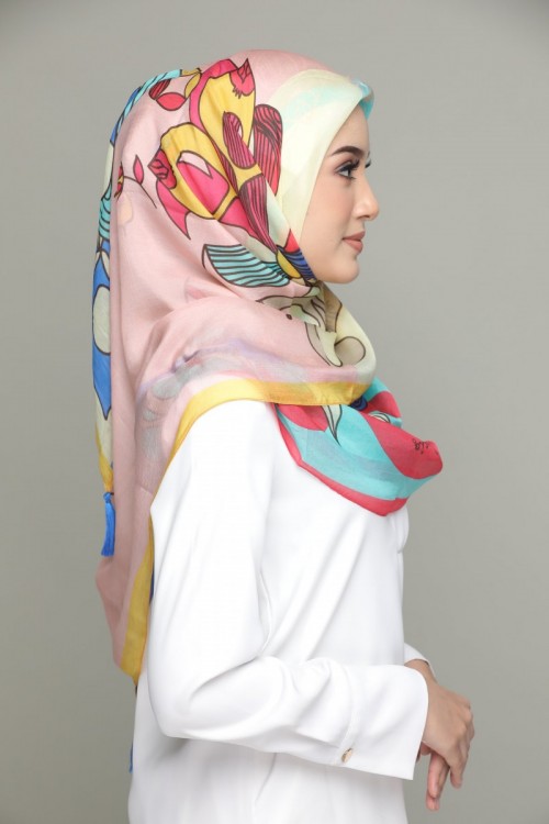 Al-Hambra-Classic Shawl-Digital Printed Square SILK 130x130 cm with Tassels