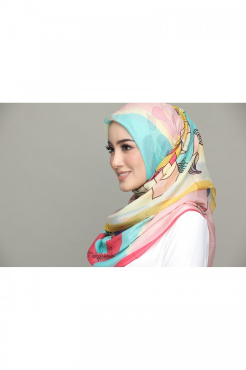 Al-Hambra-Classic Shawl-Digital Printed Square SILK 130x130 cm with Tassels