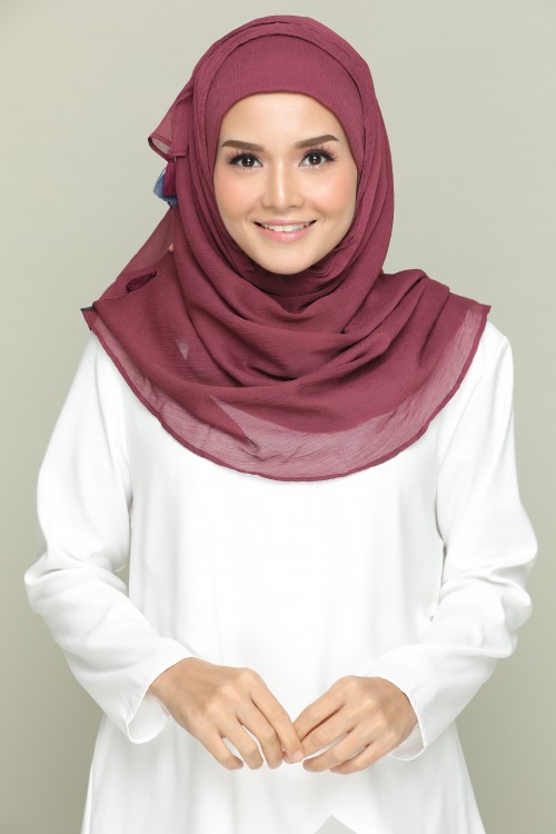 Aubergine-Plain With Tassels Smooth Chiffon (DEFECT ITEM)