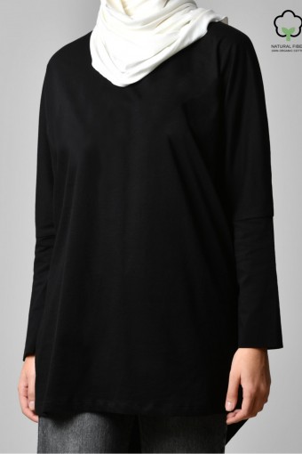 Black-Tshirt Pansy-Plain Organic Cotton