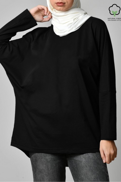 Black-Tshirt Pansy-Plain Organic Cotton