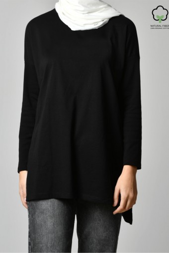 Black-Tshirt Tulip-Plain Organic Cotton