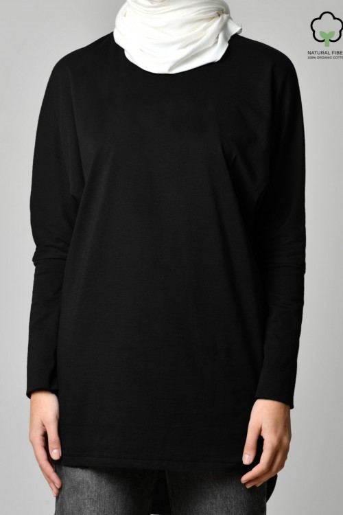 Black-Tshirt Pansy Long-Plain Organic cotton