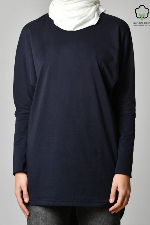 Navy-Tshirt Pansy Long-Plain Organic Cotton