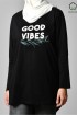 GOOD VIBES BLACK-Tshirt Pansy-Printed Cotton