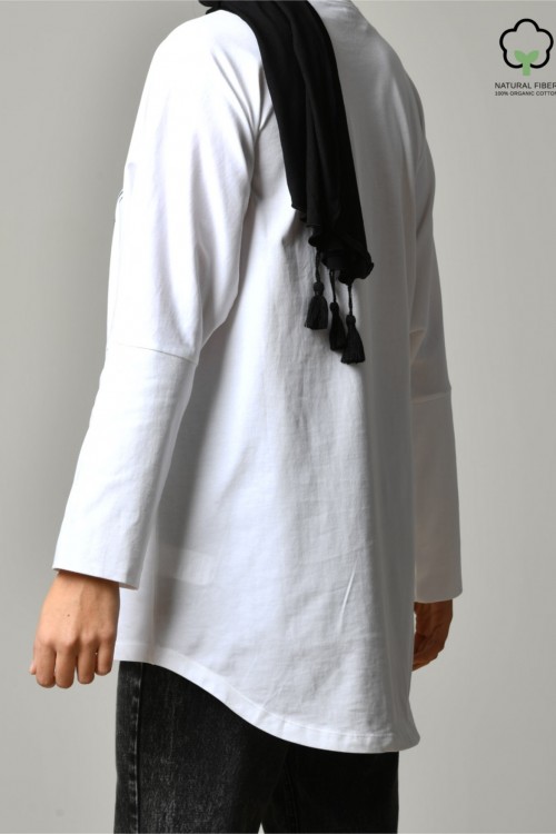 TRAVEL EXPLORE LIVE WHITE-Tshirt Pansy-Printed Cotton