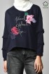 TRAVEL EXPLORE LIVE NAVY-Tshirt PEONY-Printed Cotton