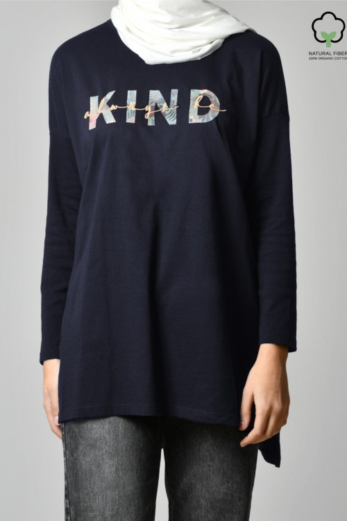 ALWAYS BE KIND NAVY-Tshirt Tulip-Printed Cotton