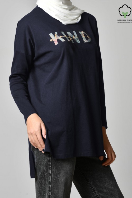 ALWAYS BE KIND NAVY-Tshirt Tulip-Printed Cotton