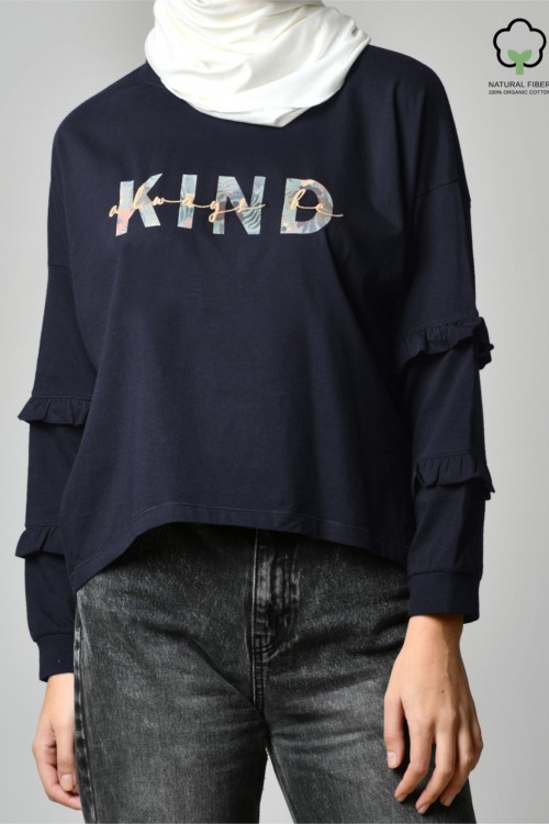 ALWAYS BE KIND NAVY-Tshirt Peony-Printed Cotton