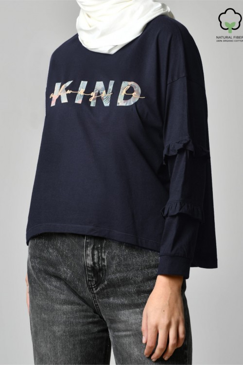 ALWAYS BE KIND NAVY-Tshirt Peony-Printed Cotton