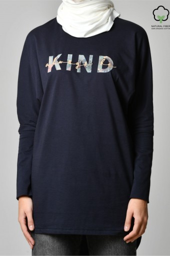 ALWAYS BE KIND NAVY-Tshirt PansyLong-Printed Cotton