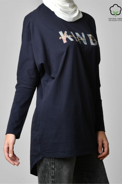 ALWAYS BE KIND NAVY-Tshirt PansyLong-Printed Cotton