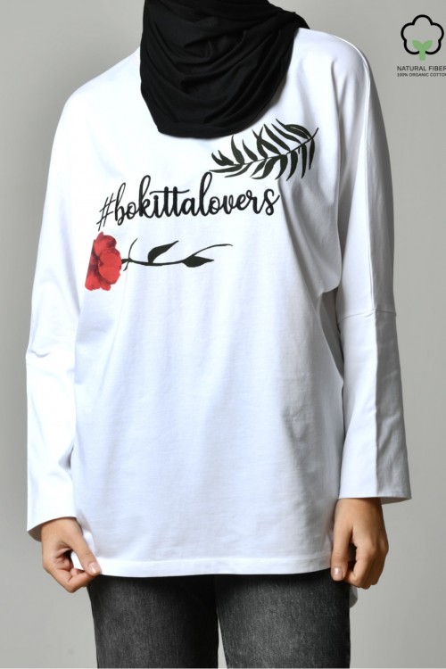 BOKITTA LOVERS WHITE-TSHIRT PANSY-PRINTED COTTON