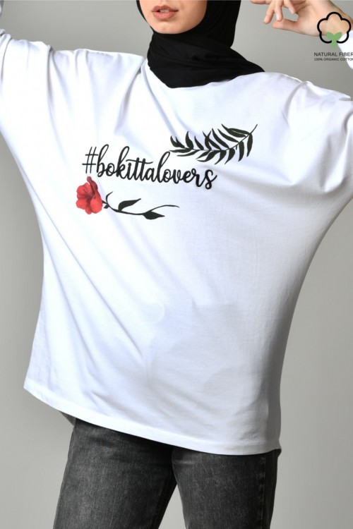 BOKITTA LOVERS WHITE-TSHIRT PANSY-PRINTED COTTON