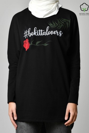 BOKITTA LOVERS BLACK-TSHIRT PANSYLONG-PRINTED COTTON