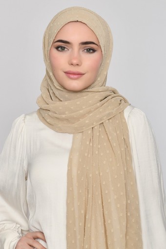 Humus Beige -Plain Mosaic Butti Chiffon (NEW STYLE)