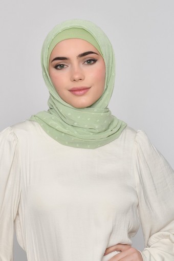 Moss Green -Plain Mosaic Butti Chiffon (NEW STYLE)