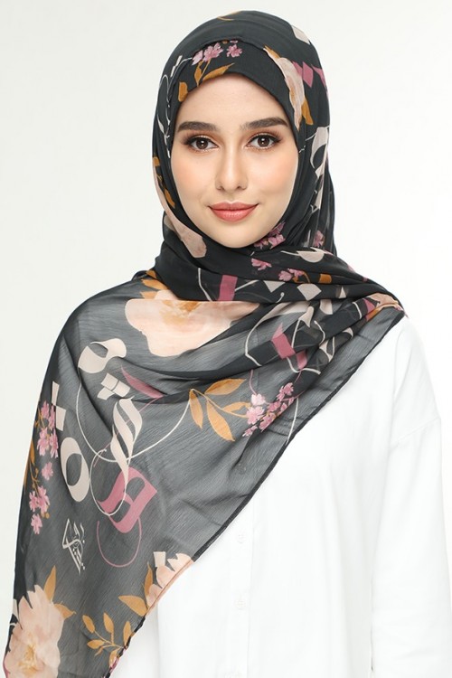 Jameela Gray-Printed Smooth Chiffon