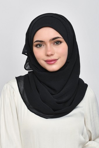 Black - Plain With Crystals Crinkled Chiffon (CLASSIC)