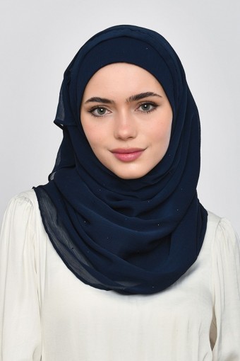 Navy - Plain With Crystals Crinkled Chiffon (CLASSIC)