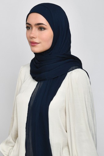 Navy - Plain With Crystals Crinkled Chiffon (NEW STYLE)