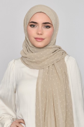Latte Cream - Plain Mosaic Butti Chiffon (NEW STYLE)