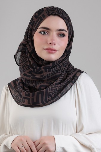 Monogram Brown - Printed Plus Crinkled Chiffon