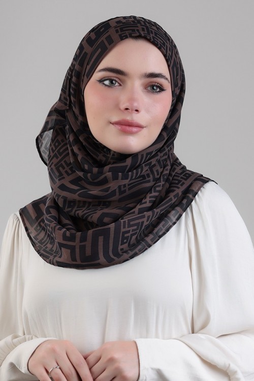 Monogram Brown - Printed Plus Crinkled Chiffon