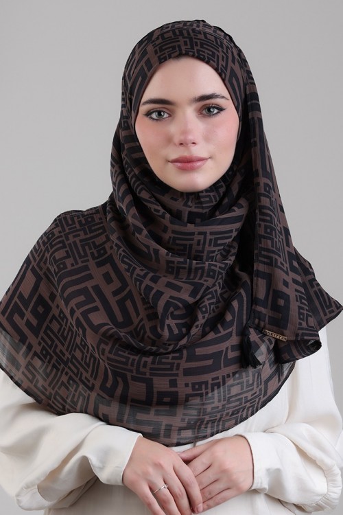Monogram Brown - Printed Plus Crinkled Chiffon