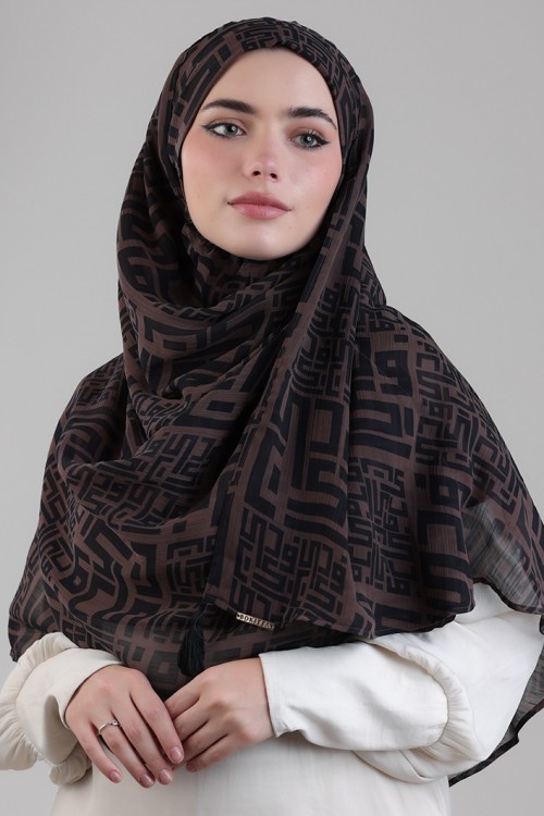Monogram Brown - Printed Plus Crinkled Chiffon
