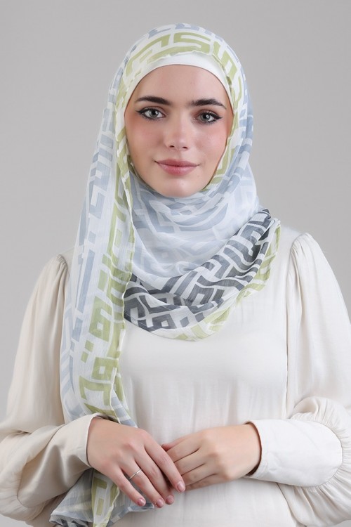 Monogram Lime-Printed Plus Crinkled Chiffon (NEW STYLE)