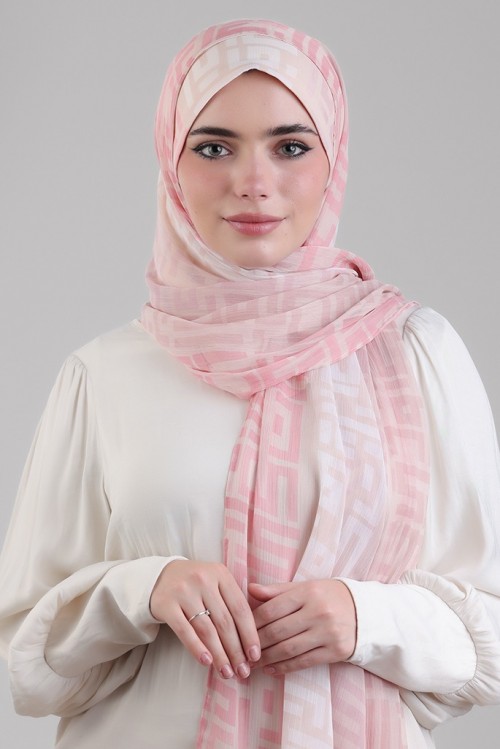 Monogram Pink-Printed Plus Crinkled Chiffon (NEW STYLE)