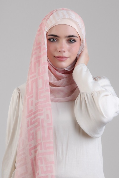 Monogram Pink-Printed Plus Crinkled Chiffon (NEW STYLE)