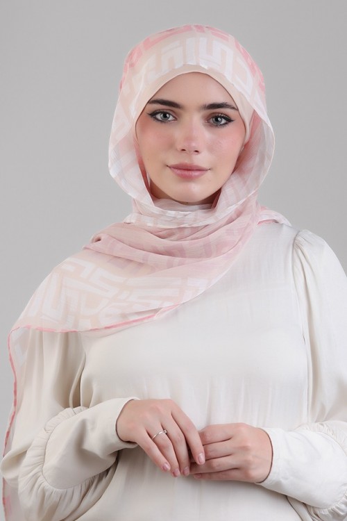 Monogram Pink-Printed Plus Crinkled Chiffon (NEW STYLE)