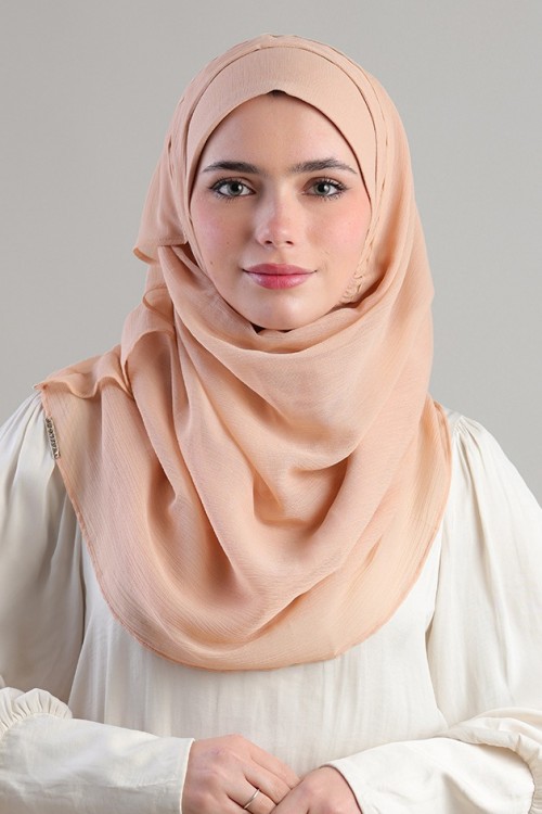 Tan Beige-Plain Crinkled Chiffon