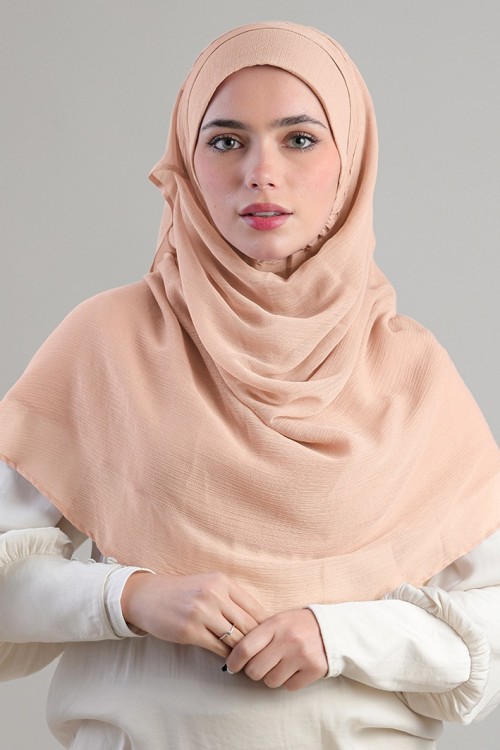 Tan Beige-Plain Crinkled Chiffon