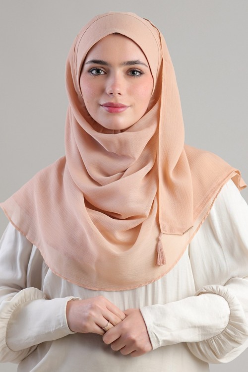 Tan Beige-Plain Crinkled Chiffon