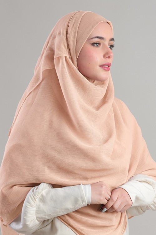 Tan Beige-Plain Crinkled Chiffon