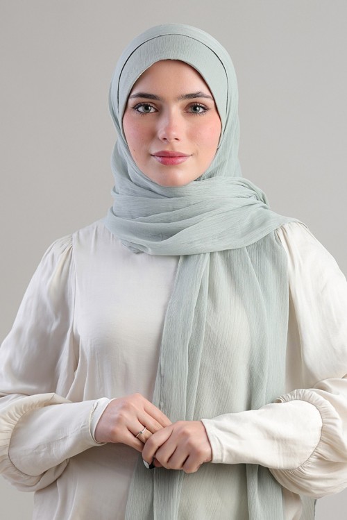 Soft Sage-Plain Crinkled Chiffon