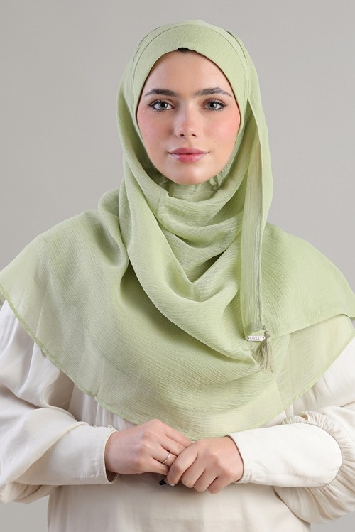 Lime Green-Plain Crinkled Chiffon