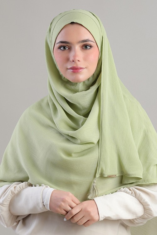 Lime Green-Plain Crinkled Chiffon