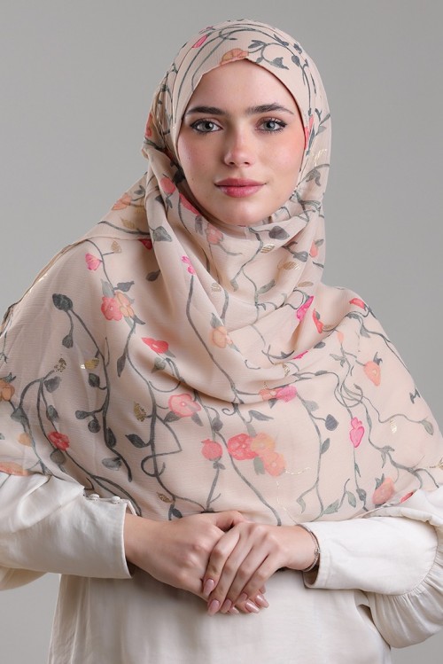 Sheikh Zayed-Printed Plus Crinkled Chiffon with Foil