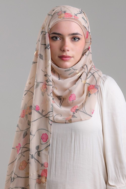 Sheikh Zayed-Printed Plus Crinkled Chiffon with Foil