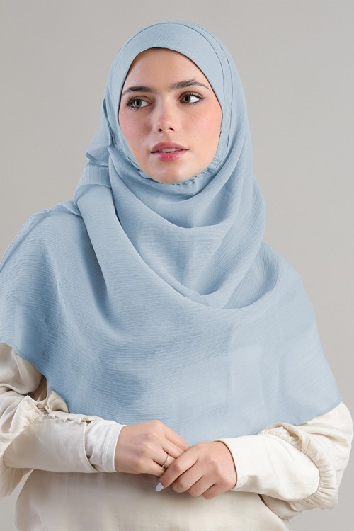 Sky Blue-Plain Crinkled Chiffon