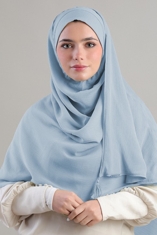 Sky Blue-Plain Crinkled Chiffon