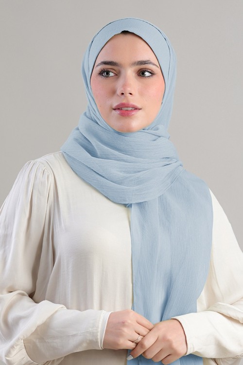 Sky Blue-Plain Crinkled Chiffon