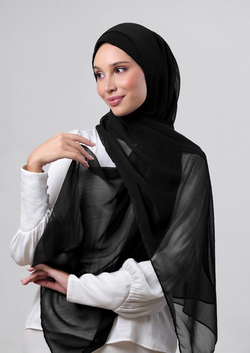 Jet Black-Plain Crepe Chiffon