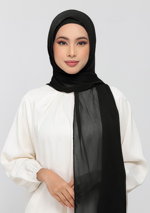 Black-Plain Crinkled Chiffon