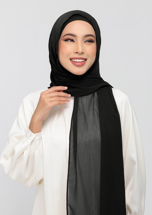 Jet Black-Plain Crinkled Chiffon